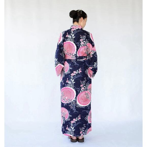 Japanese Yukata Women's 100% Cotton Peony and Chrysanthemum XL (61) KYOTO SEN'I - Picture 5 of 13